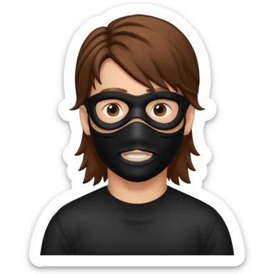 A guy with a brown mullet and a black mask over his mouth and nose sticker