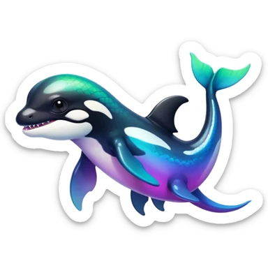 white blacks colorful gradient shiny glossy Fakémon-Digimon-orca-reptile-dragon-lizard-creature-hybrid (full body) sticker