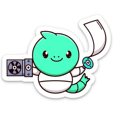 Pokémon character with film reel and editing timeline, energetic pose sticker