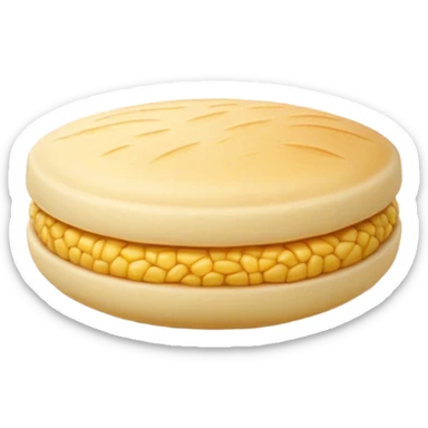 Cinematic Realistic image of a simple, single Colombian arepa, rendered with soft, golden cornmeal textures and delicate, crispy edges, set on a neutral background with gentle, natural lighting that highlights its traditional, comforting simplicity. sticker