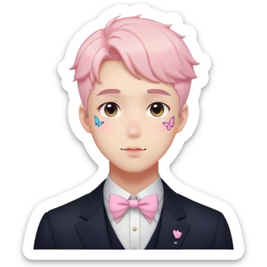 Gorgeous pastel anime style gentleman with blushing face and butterflies aesthetic trending style sticker
