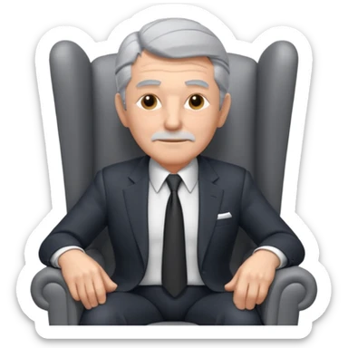 elderly businessman sitting in an armchair, wearing a formal suit and tie, gray hair, confident wise expression, corporate boss vibe, 3D cartoon style, mobile game icon style, clean background, no text, no watermark
 sticker