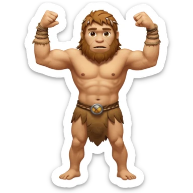 A full-bodied Neanderthal, dressed in a loincloth, points his thumb to the right
 sticker