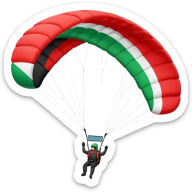 a paraglider flying a palestinian flag wing, respect scrupulously the correct shapes and colours of the palestinian flag, try again sticker