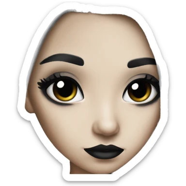 goth girl with long black hair & with white foundation and black eyeliner sticker