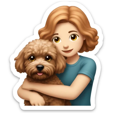 Dark-red-haired girl hugs  her Maltipoo-Black-dog sticker