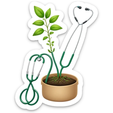stethoscope wrapped around a sprouting seedling representing agriculture and health sticker