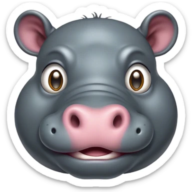 Cinematic Comical Hippo Portrait Emoji, Head tilted dramatically with an exaggeratedly amused expression, featuring a striking, glossy slate-gray hide with bold textured wrinkles, wide, expressive eyes filled with playful disbelief, Simplified yet hilariously expressive features, highly detailed, glowing with a slightly sassy glow, high shine, dramatic yet playful, stylized with an air of cheeky river mischief, bright and endearing, soft glowing outline, capturing the essence of a spirited and over-the-top hippo, so meme-worthy it feels like it could splash its way into internet fame instantly! sticker