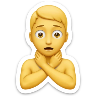 Yellow face emoji strangling itself with 2 arms crossed and hands saround neck and eyes looking up slightl sticker