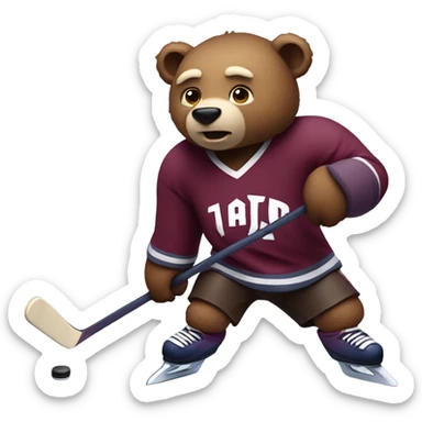 Bear playing hockey maroon jersey sticker