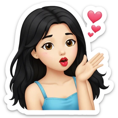 black-haired long hair white young girl throwing a kiss sticker