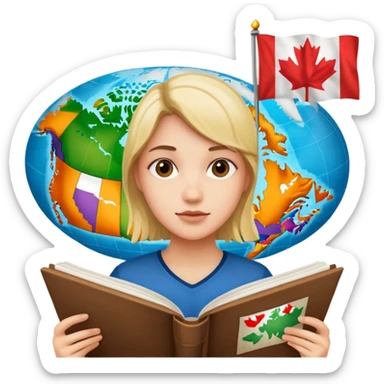 A person studying with a map of Canada in the background sticker