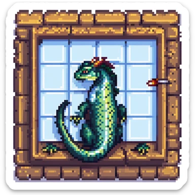 legendary ancient basilisk reptile coiled around the Windows icon, pixel art style sticker