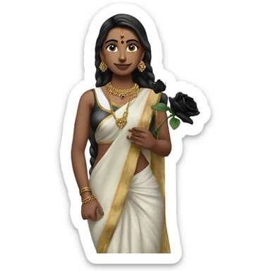 a beauitful hindu Desi woman holding a black rose sticker