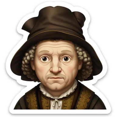 Cinematic Realistic portrait of Rembrandt, shown as a master artist with deep, introspective eyes and richly detailed period clothing, rendered with dramatic chiaroscuro lighting that emphasizes his legacy sticker