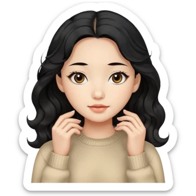 Beautiful girl,Black hair, wavy long hair,Black eyes,Chinese, beige sweater  sticker