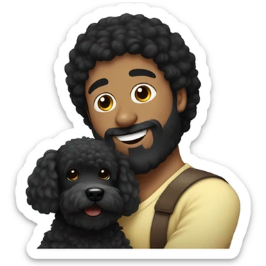 Black haired guy with beard hugs black poodle dog  sticker