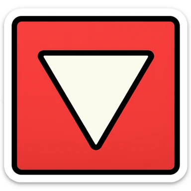 red square with a white equilateral triangle pointing downwards in the center, clean and geometric, minimal and bold, flat design, simple and modern sticker