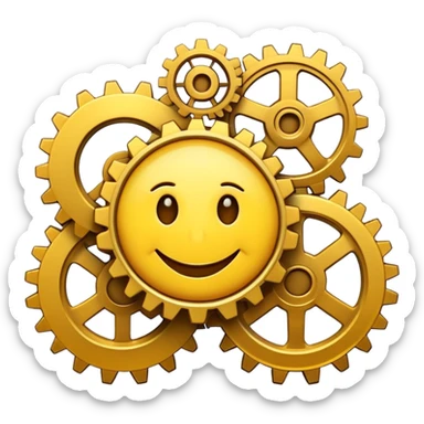 A smiley emoji with gears for eyes sticker