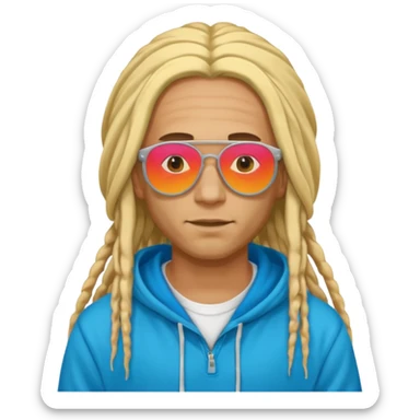 blonde long dreadlocks man with hoodie with colour ful sun glasses sticker