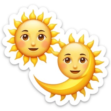 a really bright sun and a moon who shines because of it. the sun is bigger and the moon bright too sticker