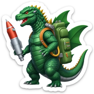 Godzilla flying a rocket pack sticker