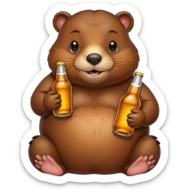 A chubby beaver hugging a beer bottle with both paws sticker