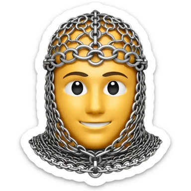3D render of Medieval Coif, made of interlocking chainmail metal rings, wire mesh texture, visible holes and negative space, metallic silver and grey, high contrast shadows, Apple emoji style, isolated on white background --v 6.0 sticker