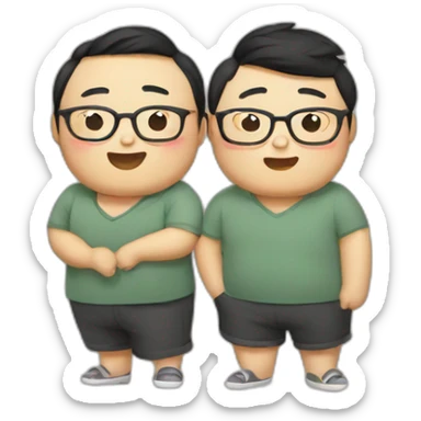 Asian chubby gay couple with glasses sticker