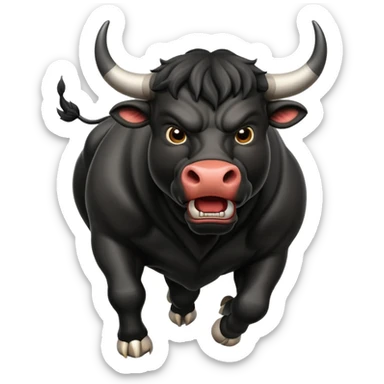 angry running black bull with flared nostrils sticker