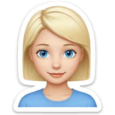 A girl with blue eyes and short blonde hair. She is smiling. sticker