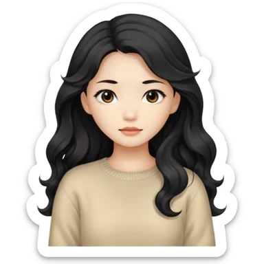 Beautiful girl,Black hair, wavy long hair,Black eyes,Chinese, beige sweater  sticker
