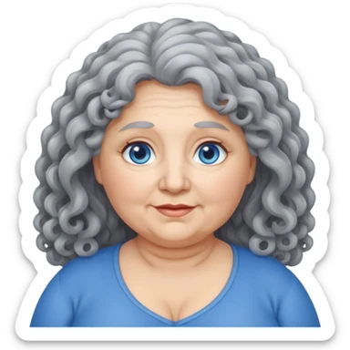 chubby 60 years olde woman with grey long curly hair and bleu eyes sticker