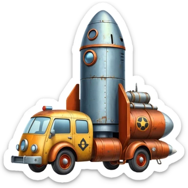 Heroic SuperBug Ron’s exterminator superminator antique rocket-powered tall robot moving van (motto: Bombing creepy bugs is fun) sticker