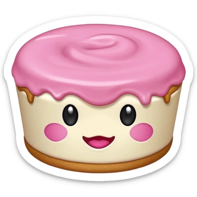 Yumuş yumuş pembe ayıcık elinde kremalı kek tutan sticker