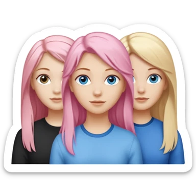Girlfriend emoji - include 1 white girl with long light pink hair and blue eyes, 1 white girl with brown eyes and medium honey blonde hair, and 2 white girls with brown eyes and long dark brown hair, 1 white girl with blue eyes and light blonde hair,  sticker