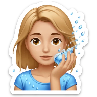 a female washing her face outside of shower  sticker