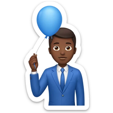 dark brown skin, office man, hold blue balloon sticker