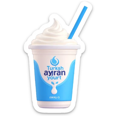 A small carton of Turkish yogurt drink (ayran) with a straw, white and blue packaging sticker