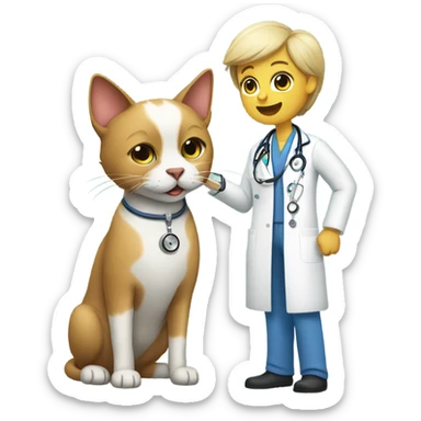 doctor cat treating a dog patient sticker