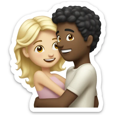 Blonde girl happy and celebrated with boyfriend with black hair  sticker