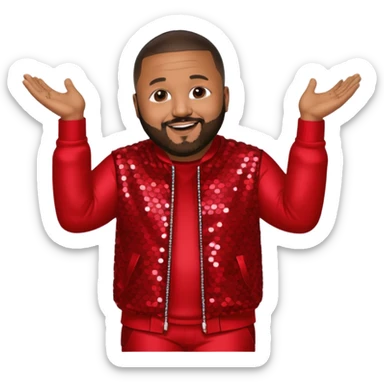 DJ Khaled with dark brown hair, red sequin outfit sticker
