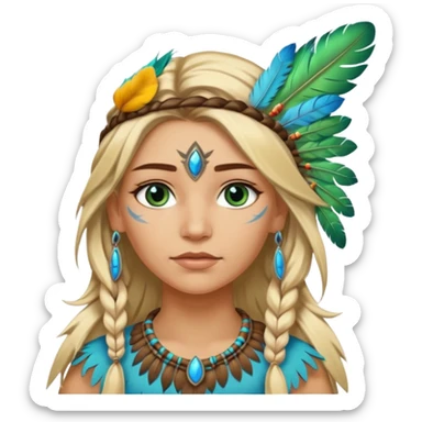 can you make a native American emoji with blonde highlights in her hair and blue green eyes sticker