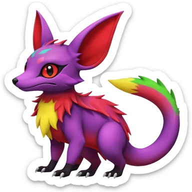 Rare epic aesthetic colorful Salandit-Noibat-Eevee-Genet-species-Fakemon-hybrid-creature, with markings, full body sticker