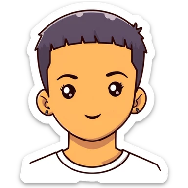 Dark boy with piercing on the eyebrow, haircut with a mini snap, brown eyes, relatively thin lips sticker