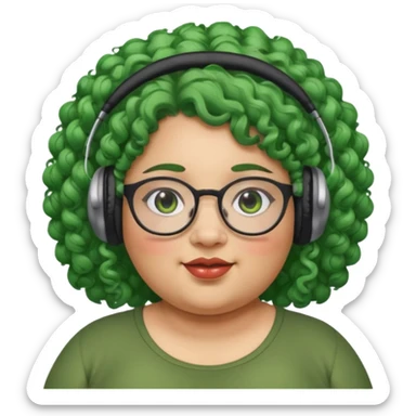  headphone wearing and glassess and green curly haired fat girl earrings sticker