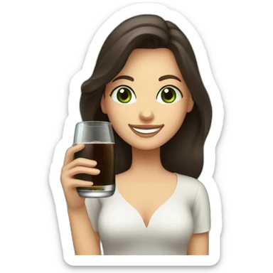 brunette woman holding fernet branca glass smiling green eyes sticker