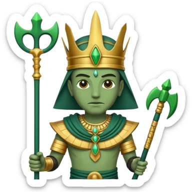 Ancient Egyptian god Osiris with green skin, Atef crown, and holding sticker