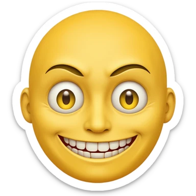 a standard yellow face that is smiling, but uncomfortable at the same time. make it slightly evil and extra points for being unsettling to look at sticker