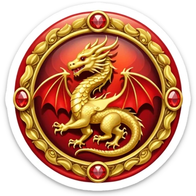 Golden dragon with wings crest / brosch in a circle with red gems and no background sticker